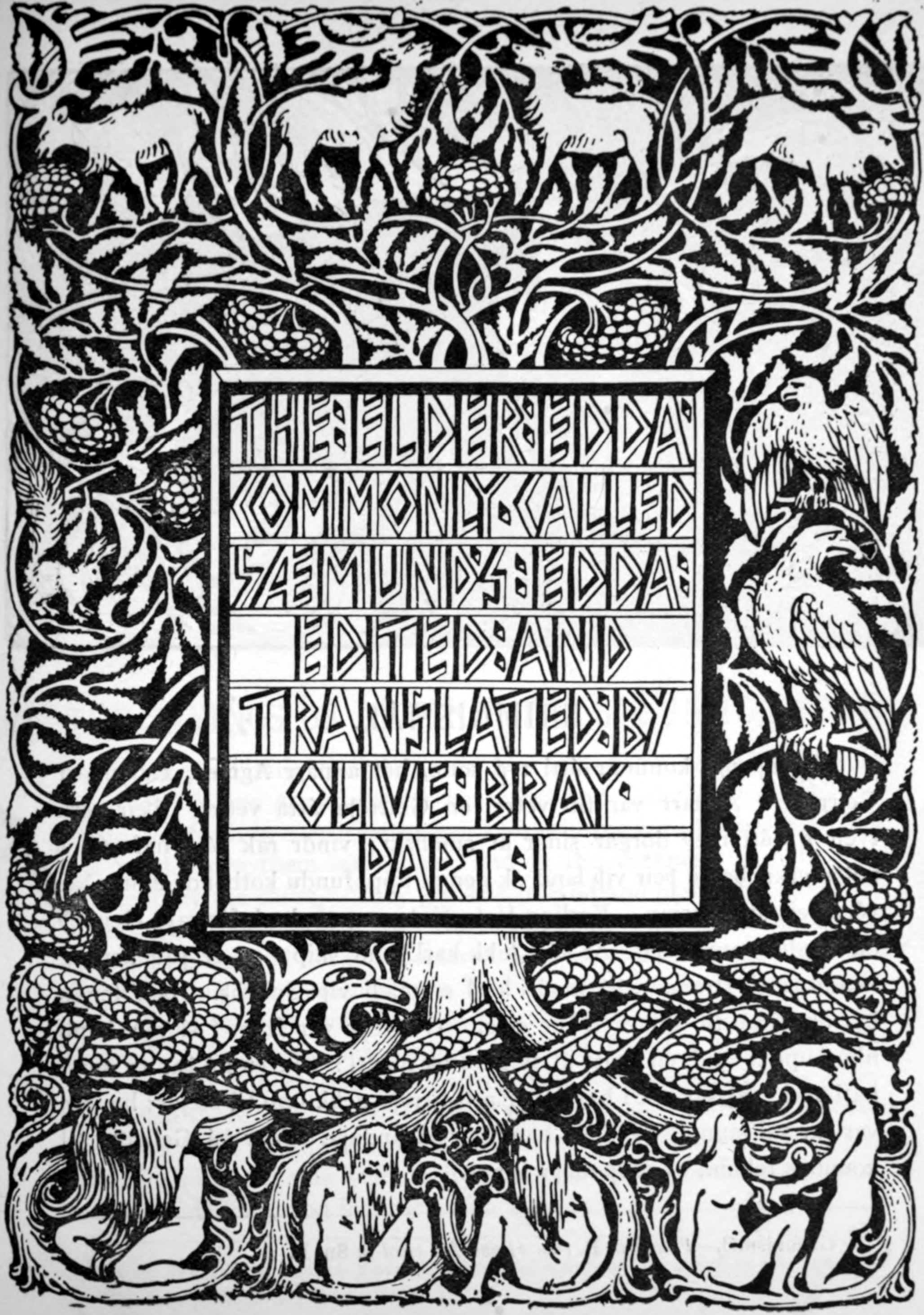 Illustration of Yggdrasil the Norse world tree surrounded by mythological creatures
